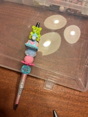 Cute Green Bear Cake Top Pen with Pink & Blue Accents